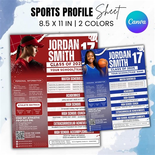 Sports Profile Sheet Template, Athlete Player Profile Sheet Resume, Sports Recruiting Card, Sports Player, Athletic Resume, Softball Resume - Etsy