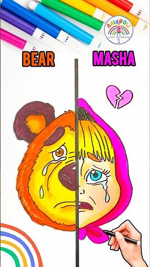 Draw Masha and the Bear | Draw Sad Masha VS. the Bear 🌈👧🏼🐻 #masha #drawing #shorts #bear #sad