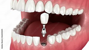 Dental implant and ceramic crown placement. Medically accurate tooth 3d animation