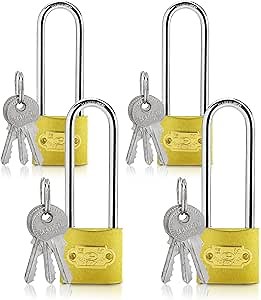4 Pack Long Shackle Heavy Duty Padlocks with Keys 32mm Locks with Keys for Outdoor School Gym Locker Luggage Solid Brass Bridge Wish Lock