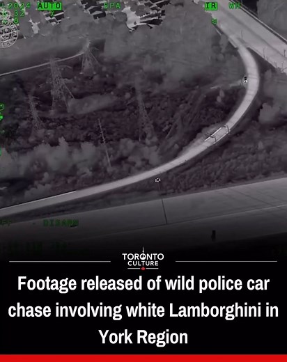 Police north of Toronto released dramatic video of a high-speed chase involving a Lamborghini SUV exceeding 200 km/h. The pursuit, which started on Highway 407, saw the vehicle’s tires damaged by a deflation device deployed by York Regional Police. Despite one tire completely falling off, the driver continued to flee, ramming through police cruisers in Richmond Hill before ultimately escaping. #TorontoNews #PoliceChase #YorkRegion #Lamborghini #TorontoCulture | Toronto Culture