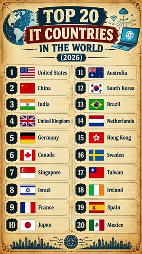 Top 20 IT Countries in the World 2026 💻🌍 | Technology Power Ranking #Shorts