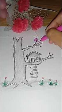 How to Draw a Beautiful Treehouse Step by Step | Easy Nature Scenery Sketch