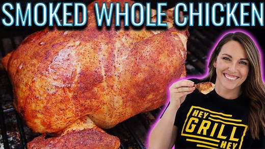 RECIPE HERE: https://heygrillhey.com/whole-smoked-chicken-with-brine/ My Sauces, Rubs and Merch: https://heygrillhey.com/store This Smoked Whole Chicken is a juicy, delicious, and affordable way to make a dinner for your entire family. Better than any rotisserie chicken you’ll buy at the grocer, smoking your own whole chicken simply can’t be beat. | Hey Grill, Hey by Susie Bulloch