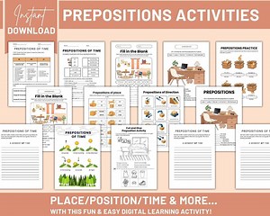 English Prepositions Activity Pack | ESL Grammar Worksheets (Digital Download)