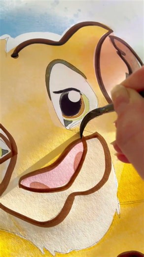 Painting Simba in one single line of brown ink #thelionking #relaxingart