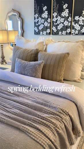 Spring bedding refresh 🌿🤍🌷🐇 #bedding #springbedding #bedroom #bedroominspo #spring