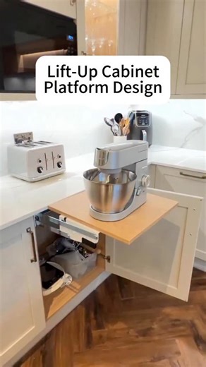 PA Home Design on Instagram: "✨ Lift-Up Cabinet Platform Design ✨ Hide it when you don’t need it, lift it up when you do 🤍 This built-in lifting platform is perfect for mixers, coffee machines, and small appliances ☕🍞 ⬆️ One-touch up & down 🧩 Seamlessly integrated into your cabinetry ✨ Keeps your countertop clean and clutter-free Smart design, clean look, effortless cooking 😌 Would you add a lift-up platform to your kitchen? 👇 #CabinetDesign #SmartKitchen #Cabinet #KitchenIdeas #KitchenTips