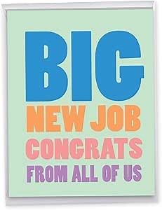 NobleWorks - 1 Congratulations Greeting Card w/Envelope (Large 8.5 x 11 Inch) - Colorful Appreciation Stationery for Employee - Recognition From All Of Us - Big New Job Congrats J2735CGG-US