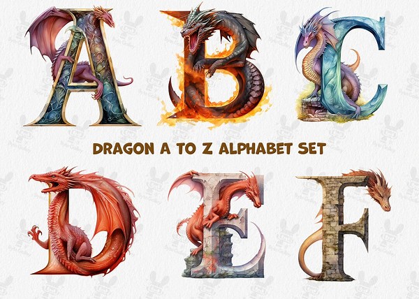 Watercolor Dragon Alphabet Png, Dragon Clipart ,decorative Letters ,alphabet Clipart ,sublimation Png, Clipart Bundle ,animal Alphabet - Etsy