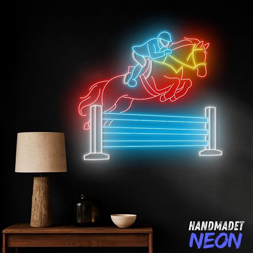 Horse Racing Neon Sign, Equestrian LED Light, Sports Bar Decor, Racing Horse Wall Art, Game Room Neon - Etsy