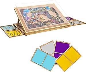 Becko US 1500-piece Jigsaw Puzzle Board with Stand/Easel & 4 Sorting Drawers, Portable Puzzle Table with Protective Cover, Puzzles Storage, Smooth Flannel Top, for 1500, 1000, 750 Pieces Puzzles