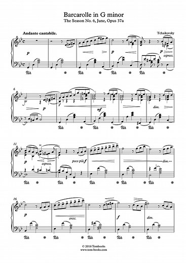 四季, Opus 37a - VI. 六月: 船歌 (柴可夫斯基) - 钢琴 乐谱