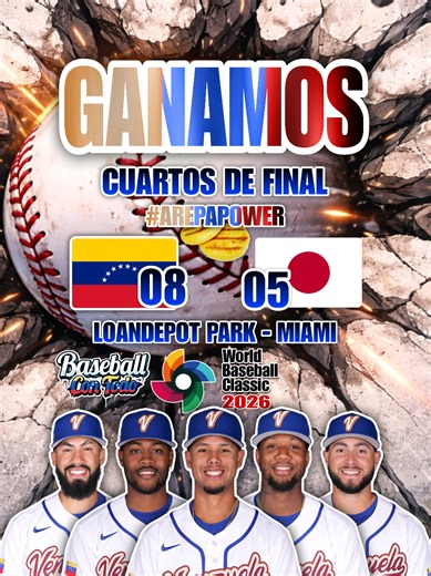 ¡Épica, histórica y absolutamente inolvidable! ⚾🇻🇪 Ayer, 14 de marzo de 2026, en el loanDepot park de Miami, Venezuela logró lo imposible: remontó un 5-2 en contra y venció 8-5 al poderoso Japón, el campeón defensor del Clásico Mundial de Béisbol 2023, eliminándolos en cuartos de final y clasificando a semifinales por primera vez desde 2009. Venezuela abrió con fuerza: Ronald Acuña Jr. conectó jonrón líder del juego. Japón empató rápido con bambinazo de Shohei Ohtani (427 pies, ¡qué misil!). E