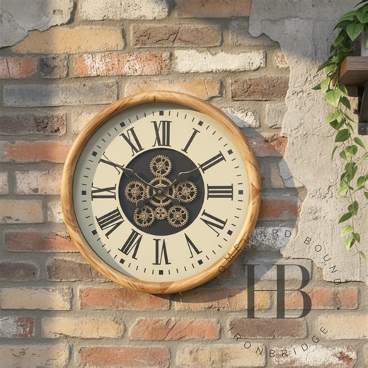 Large Wooden Moving Cogs Wall Clock - 50cm Diameter - Etsy UK