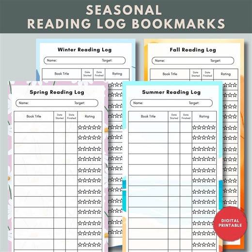 Printable Reading Log Bookmarks, Seasonal Book Marks PDF & PNG, Book Tracker (digital Download) - Etsy