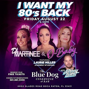 523 reactions · 41 shares | Come party with DJ Martinee & O-Baby Featuring Laurie Miller Formerly of Expose Live in concert, Friday August 22nd along with DJ Johnny Quest. Grab your free tickets and come relive the 80’s with us!  ️ Reserve Free Tickets! OBaby.Eventbrite.com | Quest Live | Facebook