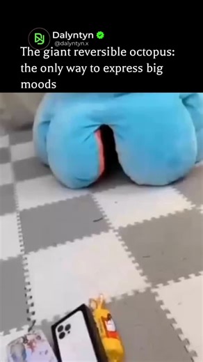 Dalyntyn on Instagram: "😡 This is the most dramatic way to show your boyfriend you are absolutely not happy! The massive reversible octopus toy is the perfect stand-in for when you're sulking and need some space. Watch as the angry blue side expresses maximum rage before flipping to the pink side for a little emotional recovery. Mood. Swings. Activated. #Dalyntyn #ReversibleOctopus #GiantPlushie"