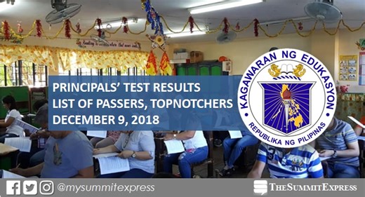 LIST OF PASSERS: December 2018 Principals' Test NQESH results