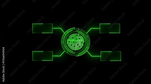 Abstract neon technology fingerprint security design concept animation.scan fingerprint, Cyber security and password control through fingerprints, access with biometrics identification