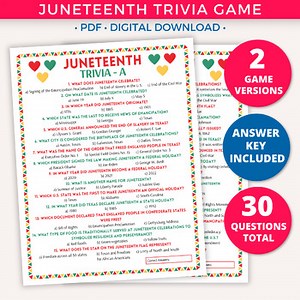 Juneteenth Trivia Game, Printable Juneteenth Activities, Black History Holiday