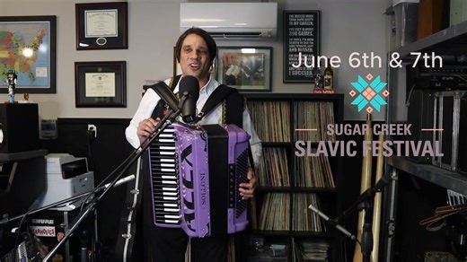 4.7K views · 144 reactions | “United We Dance” is the theme for the 2025 Sugar Creek Slavic Festival, and I hope everyone will "Come and Dance with Me" (and the Alex Meixner Band). This is a version of a Slovenian folk song, “Stira Fantje,” as adapted and performed by Kenny Bass and The Polka Poppers back in the 1950s. I hope you enjoy my Solloni Accordion—The Purple Polka Eater! Sugar Creek Slavic Festival | Alex Meixner Band | Facebook