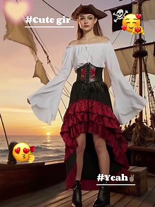Women's Renaissance Pirate Wench Costume with Corset, Skirt & Blouse