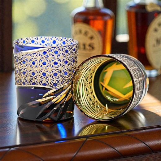 Hand Cut Crystal Whiskey Glass Japanese Gradient Old Fashioned Tumbler - Etsy