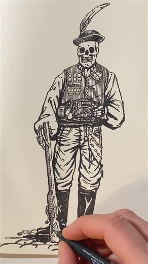 Drawing a Rifleman #shorts #drawing #tattoo #sketch #inking #skeleton #doodle