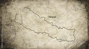 Nepal map drawn on a cartography background sheet of paper