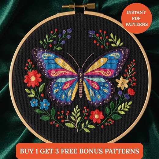 Floral Butterfly Cross Stitch Pattern PDF | Counted Needlepoint Embroidery Pattern | Instant Download Punto De Cruz,point De Croix - Etsy