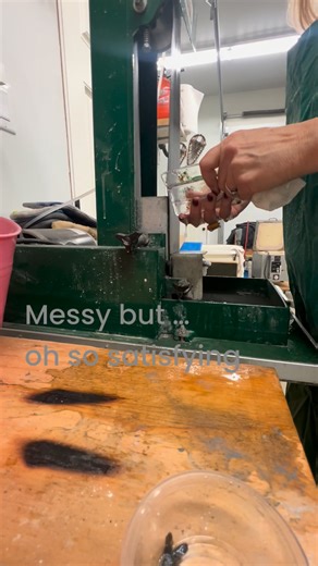 Not every glass project needs a turn on the wet belt sander, but when it does—it’s so satisfying. There’s something zen about shaping those edges just right so the piece fits perfectly on its stand. Part of the final dance between fire and finish ✨ #fusedglass #coldworking #glassartist #handmadeglass #glassstudio #wetbeltsander #glassartprocess #studiolife | Michelle Frost