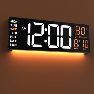 16" Digital Wall Clock, Large Display LED Digital Clock with Remote Control, for Living Room Decor, Automatic Brightness Dimmer with Date Week Temperature Alarm clock Timer (Orange)