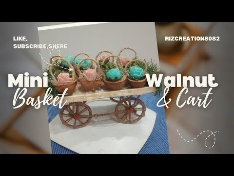 Diy|Mini Walnuts Shell Basket Cart tutorial step by step|recycle walnut shells|rizcreation8082