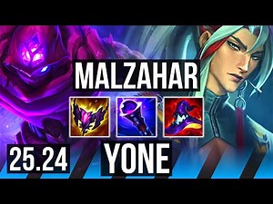 MALZAHAR vs YONE (MID) | 68K damage | KR Master | 25.24