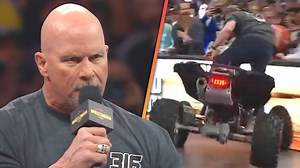 'Stone Cold' Steve Austin's surprise appearance at WrestleMania 41 was delayed when he crashed his ATV into a ringside barricade. | Entertainment Tonight