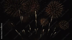 4K real colorful fireworks festival in the sky display at night during national holiday, new year party, or celebration event. glowing fireworks show. Independence day.