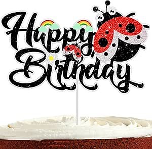 Ladybug Cake Topper for Boys Girls Baby Shower Insect Lady Bug Party Supplies Daisy Cake Decorations Glitter Miraculous Birthday Cake toppers