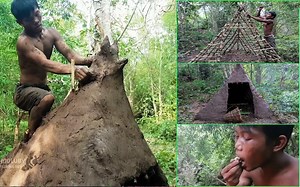 原始技术：用竹子和泥土制作泥屋。 [Evolution of primitive technology]
