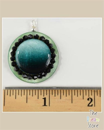 Stunning Sterling Green Mother of Pearl & Jet Beads Pendant with 18" Chain