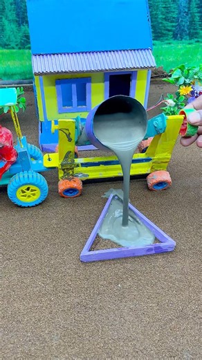 🎥✨ Realistic Mini Construction Pillar Footing 🧱 | Cement Pouring with DIY Mini Tractor 🚜 #shorts