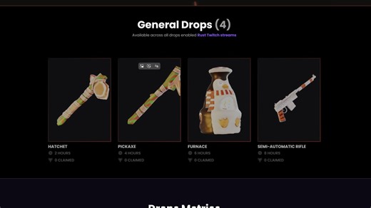 Rust与Twitch合作第47期4个掉宝皮肤免费领(石镐石斧不错)