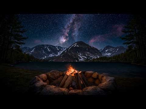 🌠 Campfire and Creek at Night 🌲 Mountain Forest Ambience Under the Milky Way 12H