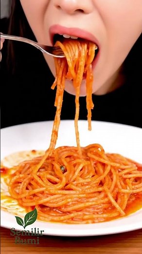 Realistic ASMR Eating Spicy Red Spaghetti | Intense Chewing Sounds & Close Up Visuals