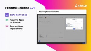 1K views | [NEW] Even productivity pros rely on 彩automated magic✨ sometimes! Multi-tasking up a storm?⚡️ Get by with a lil' help from some new set & forget features!⏲️ Recurring Tasks on Schedule ↕️ Drag & Drop Improvements ↔️List View: Auto-Wrap Setting ➕More! bit.ly/3r5t8Ha | ClickUp | Facebook