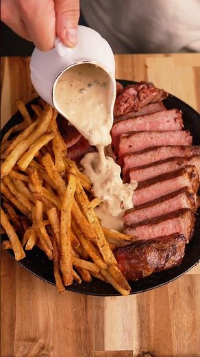 Steak Frites with a Peppercorn Sauce #recipe