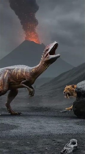 Monolophosaurus vs a stalking Smilodon (Sabertooth Cat) in a Prehistoric World