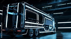 Futuristic truck with trailer scene with wireframe intersection