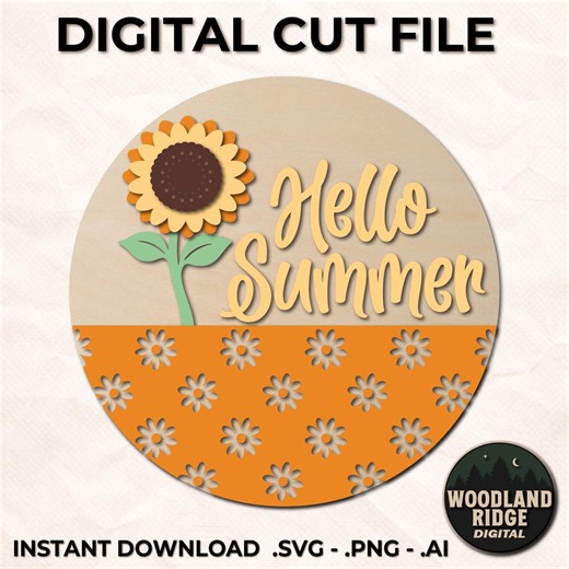 Hello Summer Sunflower SVG | Laser Cut File | Sunflower Welcome Sign - Etsy