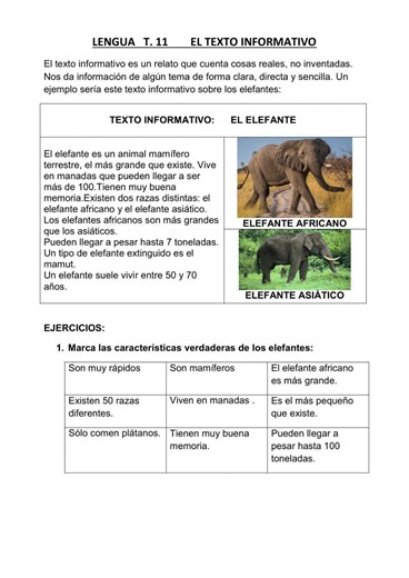 El texto informativo worksheet
